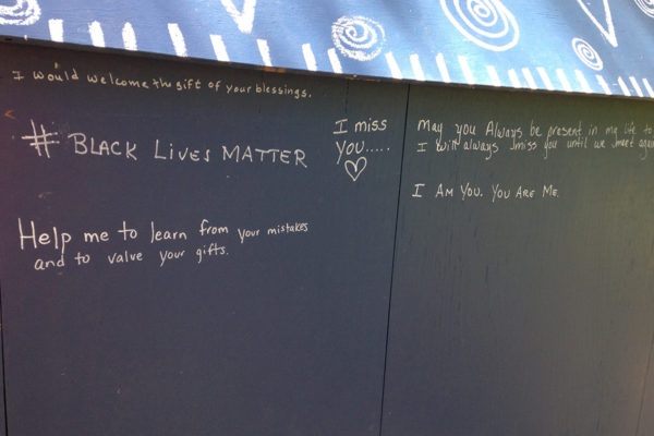 People were invited to write messages on the inside walls.